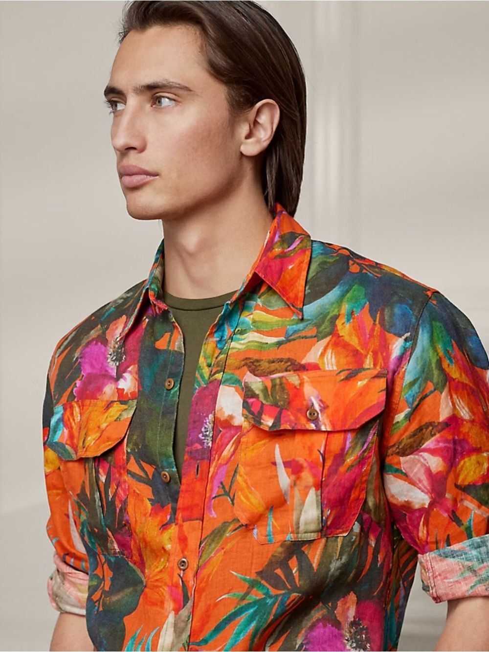 Ralph Lauren Purple Label Men’s S Dyland Floral Military Linen Overshirt NWT